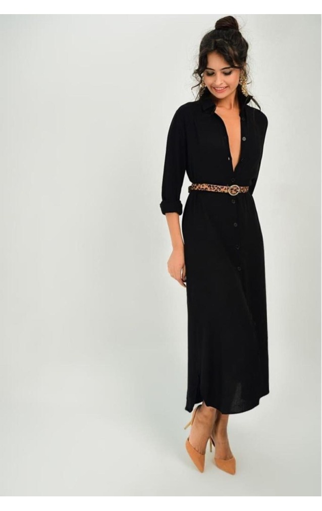 Pasaklı Giyim Kadın %100  Viskon Tam Boy  Gömlek Elbise T4011-1490363 Siyah