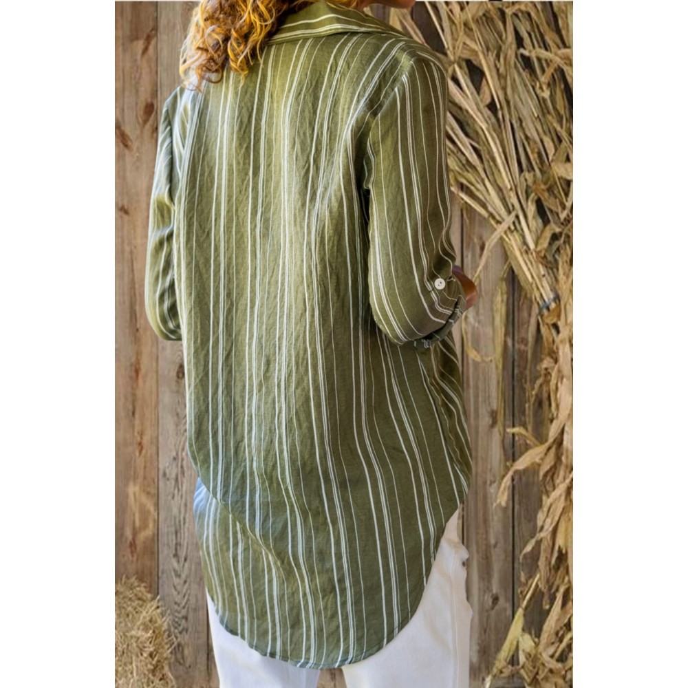 Pasaklı Giyim Pasaklı Giyim Kadın Çizgili Gömlek Haki - Premium Kadın Giyim