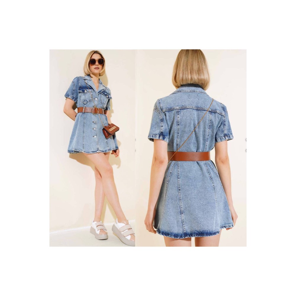 Pasaklı Giyim Pasaklı Giyim Kadın Mini Kot Elbise KT- Açık Mavi - Premium Kadın Giyim