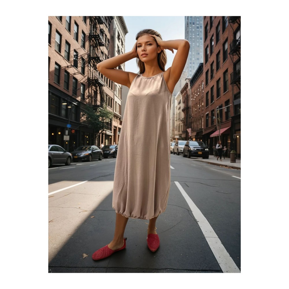 Pasaklı Giyim Pasaklı Giyim Kadın Eteği Lastikli Aerobin Yazlık Elbise Pudra - Premium Kadın Giyim