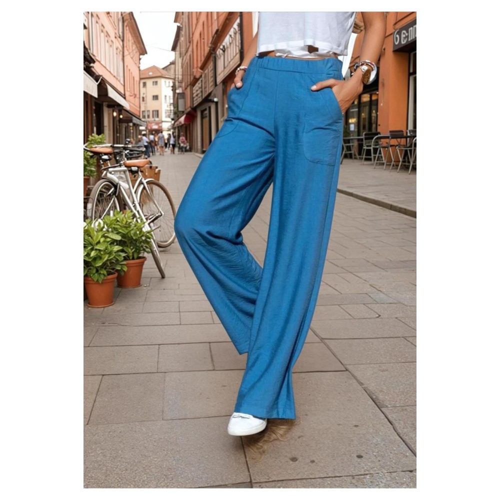 Pasaklı Giyim Pasaklı Giyim Kadın Keten Dokulu Pantolon İndigo - Premium Kadın Giyim