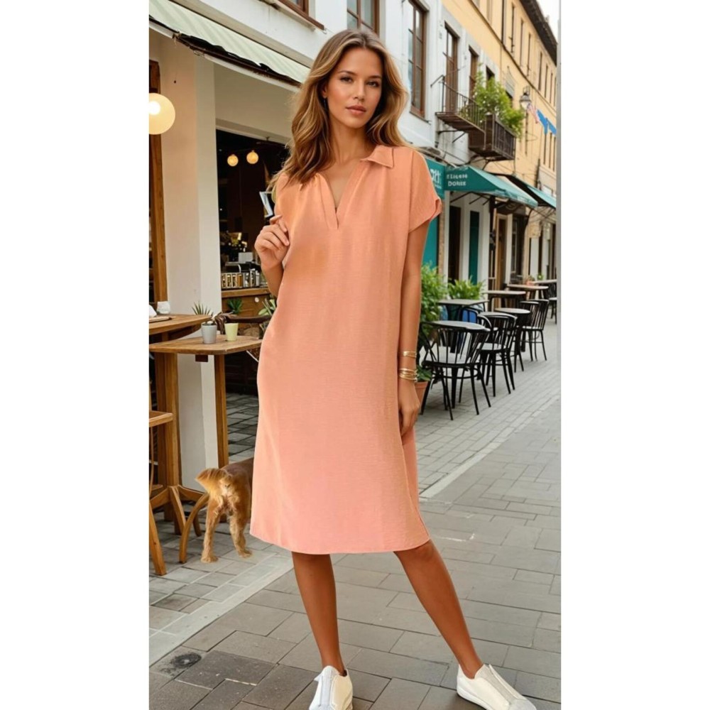 Pasaklı Giyim Pasaklı Giyim Kadın Polo Yaka Elbise Pudra - Premium Kadın Giyim