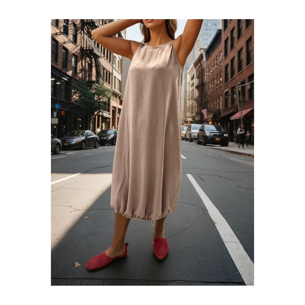 Pasaklı Giyim Pasaklı Giyim Kadın Eteği Lastikli Aerobin Yazlık Elbise Pudra - Premium Kadın Giyim