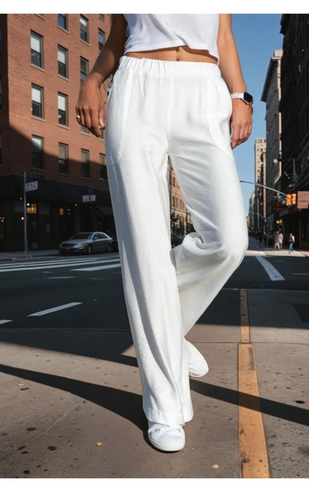 Pasaklı Giyim Kadın Keten Dokulu Pantolon 2933330 Beyaz