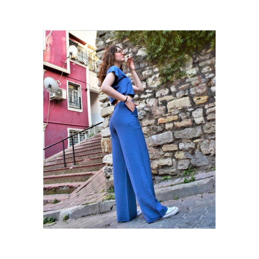 Pasaklı Giyim Pasaklı Giyim Kadın Keten Dokulu Pantolon İndigo - Premium Kadın Giyim