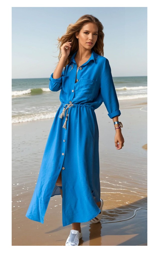 Pasaklı Giyim Kadın Hasır Kemerli Gömlek Elbise 2837451 İndigo