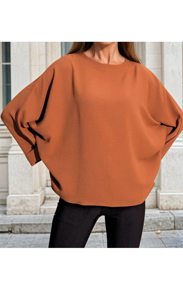 Pasaklı Giyim Kadın Yarasa Duble Kol Ekstra Oversize Bluz 2943308 Taba