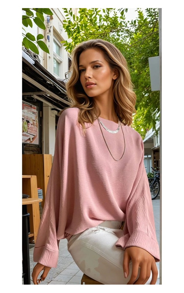 Pasaklı Giyim Kadın Yarasa Duble Kol Ekstra Oversize Bluz 2943308 Pudra