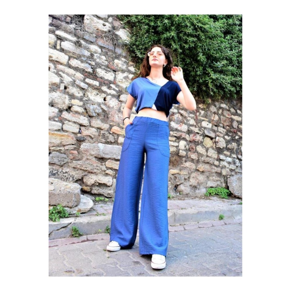 Pasaklı Giyim Pasaklı Giyim Kadın Keten Dokulu Pantolon İndigo - Premium Kadın Giyim