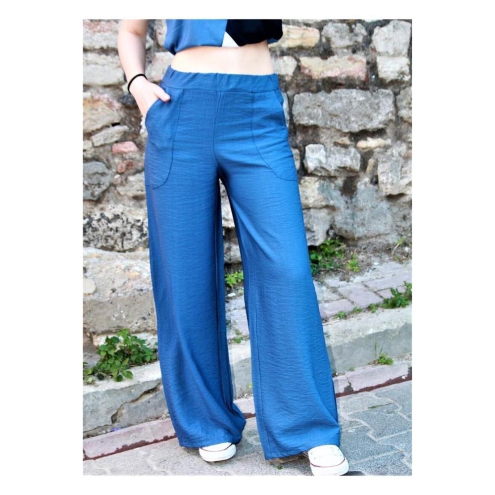 Pasaklı Giyim Pasaklı Giyim Kadın Keten Dokulu Pantolon İndigo - Premium Kadın Giyim