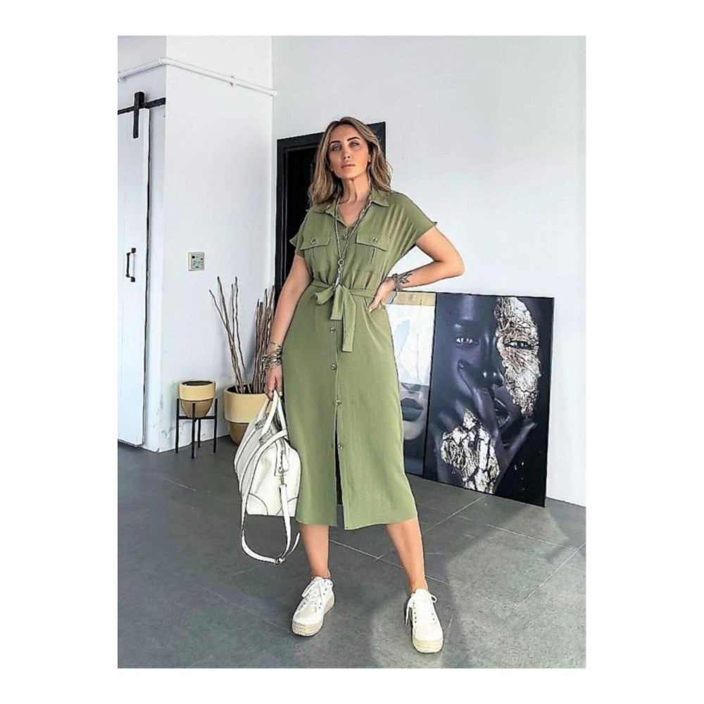 Pasaklı Giyim Pasaklı Giyim Kadın Safari Elbise Haki - Premium Kadın Giyim