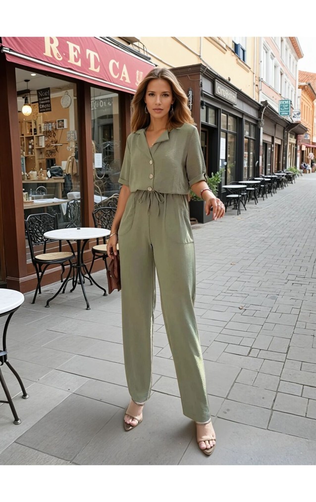 Pasaklı Giyim Kadın Beli Büzgülü Tulum 2622462 Haki