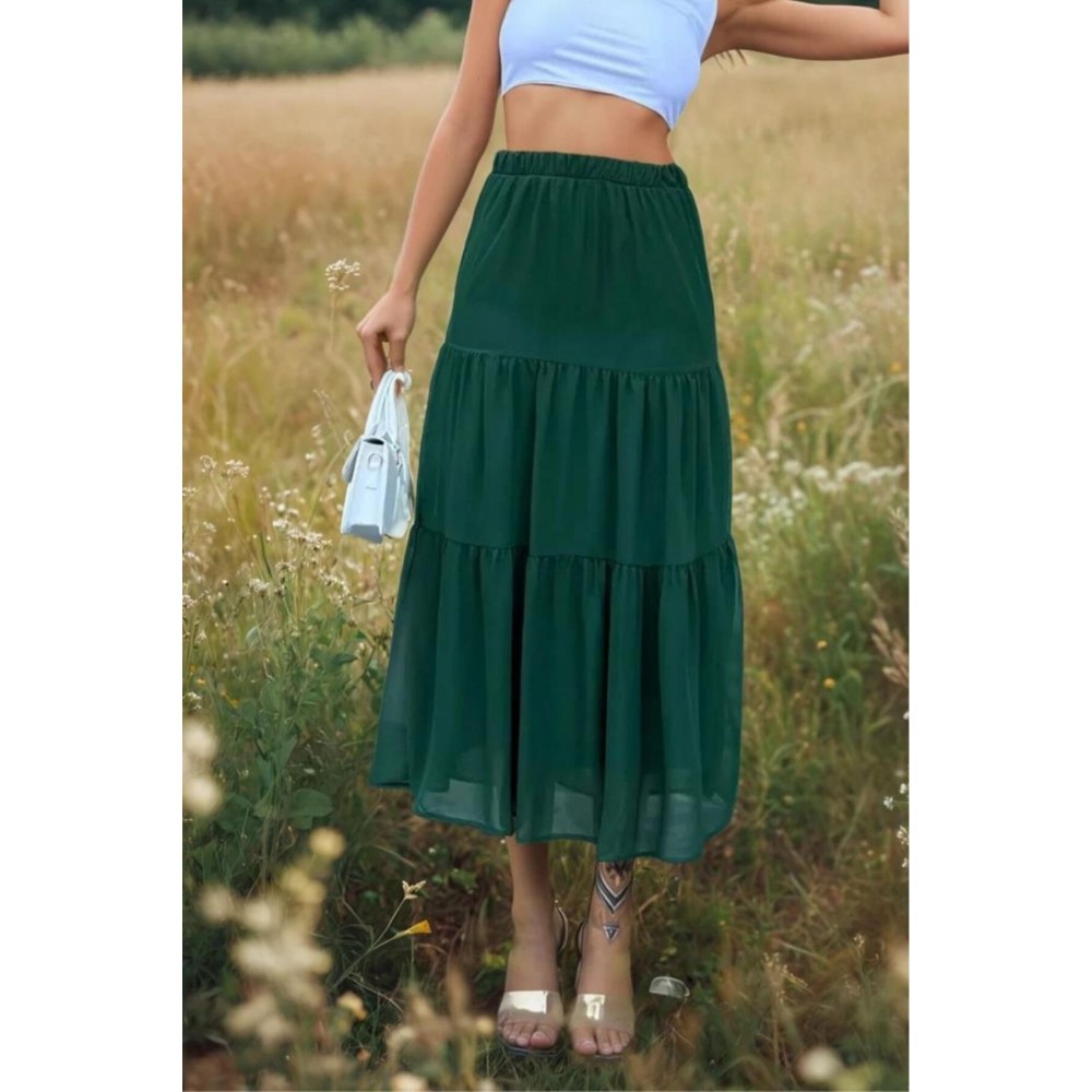 Pasaklı Giyim Pasaklı Giyim Kadın İki Katlı Şifon Etek Yeşil - Premium Kadın Giyim