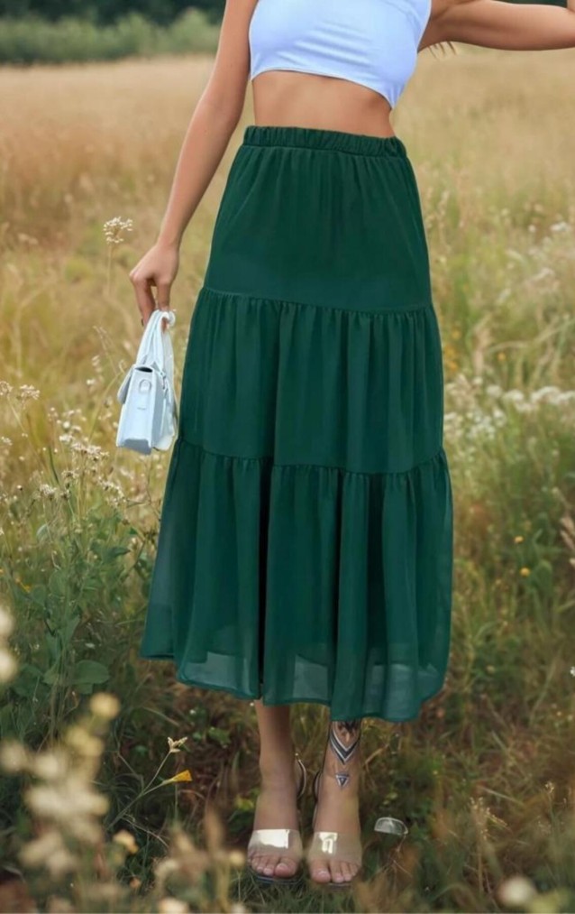 Pasaklı Giyim Kadın İki Katlı Şifon Etek 3642220 Yeşil