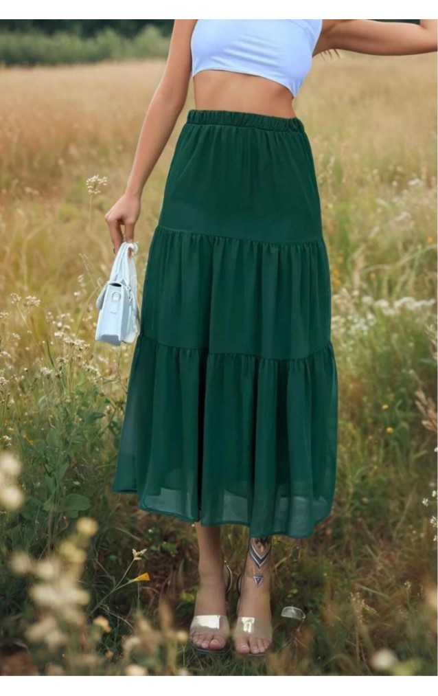 Pasaklı Giyim Kadın İki Katlı Şifon Etek 3642220 Yeşil