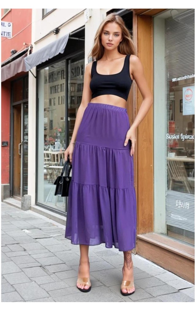 Pasaklı Giyim Kadın İki Katlı Şifon Etek 3642220 Mor