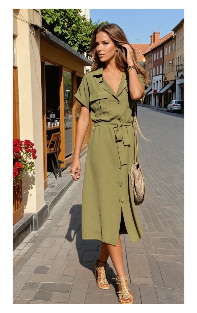 Pasaklı Giyim Kadın Safari Elbise K4045410 Haki