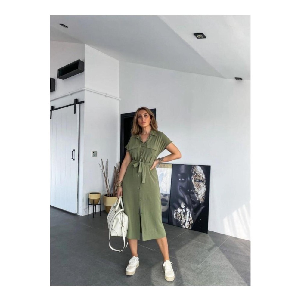 Pasaklı Giyim Pasaklı Giyim Kadın Safari Elbise Haki - Premium Kadın Giyim