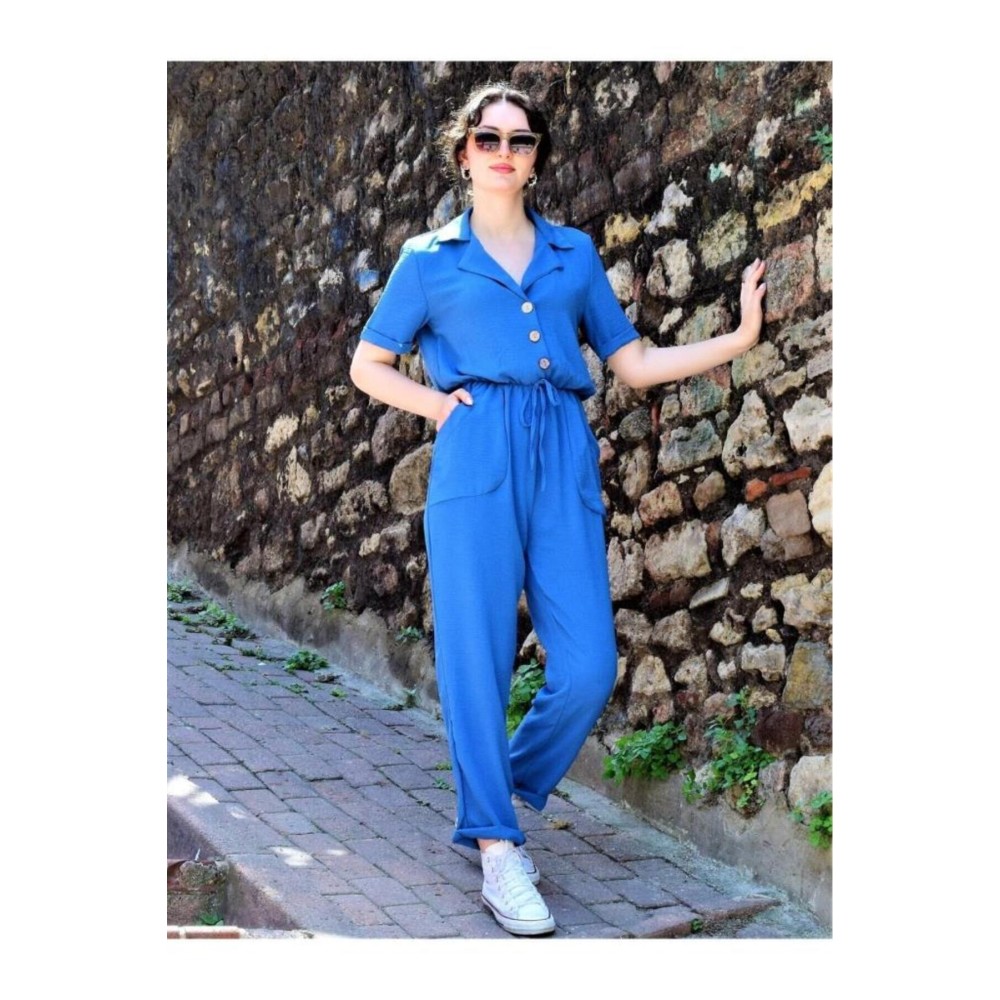 Pasaklı Giyim Pasaklı Giyim Kadın Beli Büzgülü Tulum İndigo - Premium Kadın Giyim