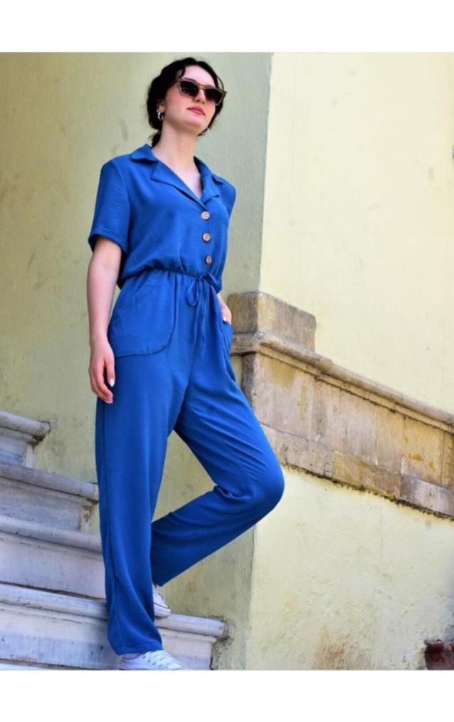 Pasaklı Giyim Kadın Beli Büzgülü Tulum 2622462 İndigo