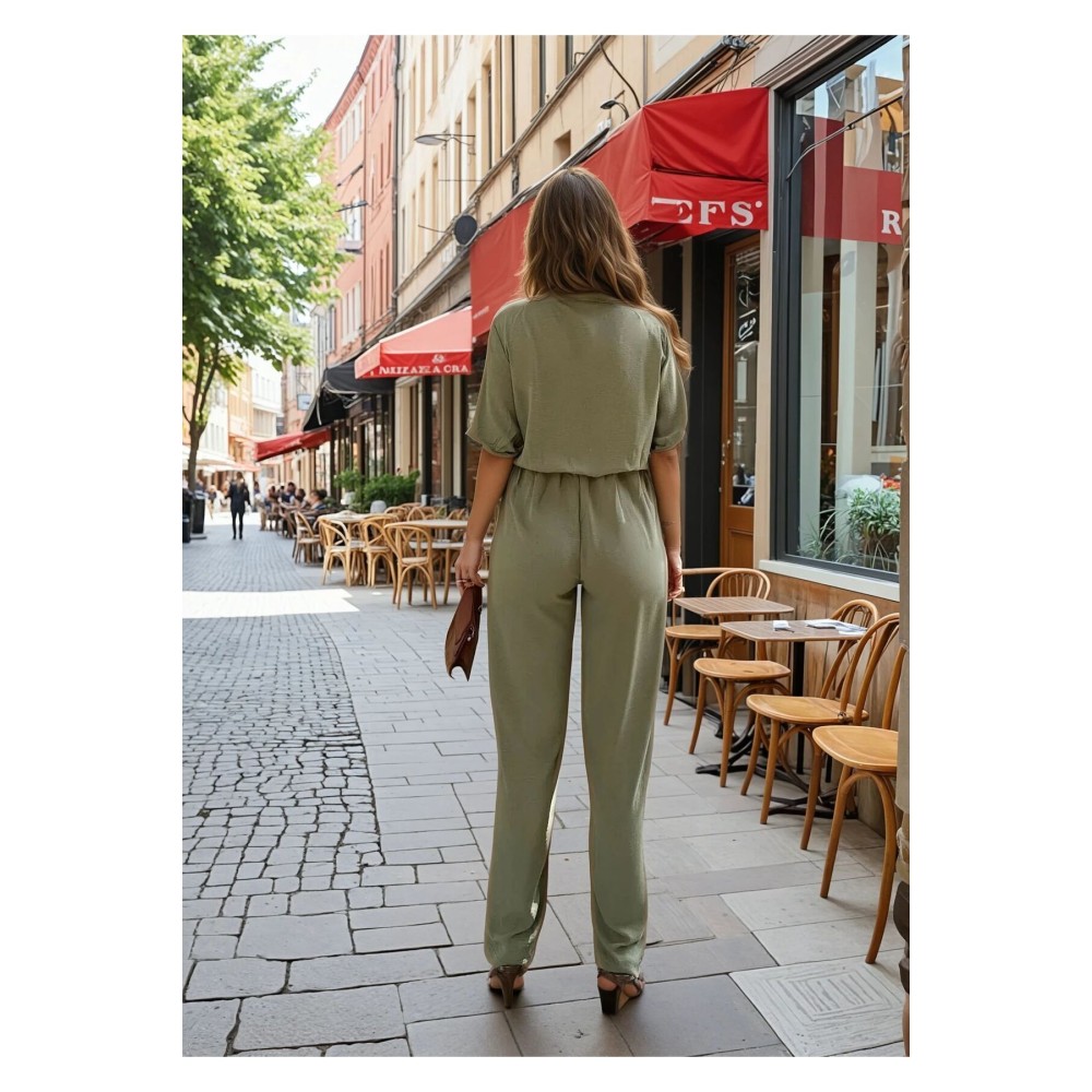 Pasaklı Giyim Pasaklı Giyim Kadın Beli Büzgülü Tulum Haki - Premium Kadın Giyim