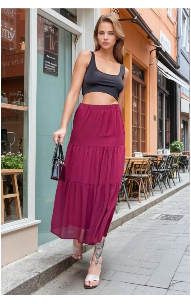 Pasaklı Giyim Kadın İki Katlı Şifon Etek 3642220 Bordo