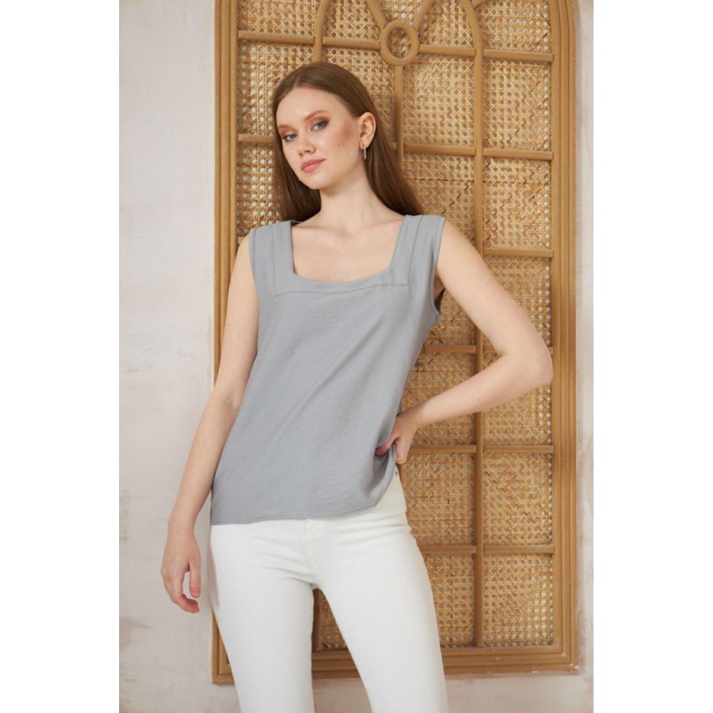 Pasaklı Giyim Pasaklı Giyim Kadın Kalın Askılı Bluz Gri - Premium Kadın Giyim