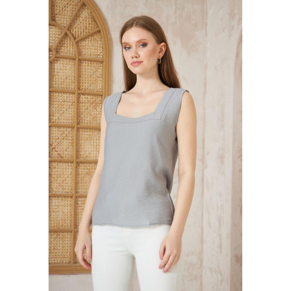 Pasaklı Giyim Pasaklı Giyim Kadın Kalın Askılı Bluz Gri - Premium Kadın Giyim