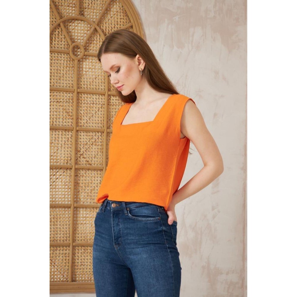 Pasaklı Giyim Pasaklı Giyim Kadın Kalın Askılı Bluz Turuncu - Premium Kadın Giyim
