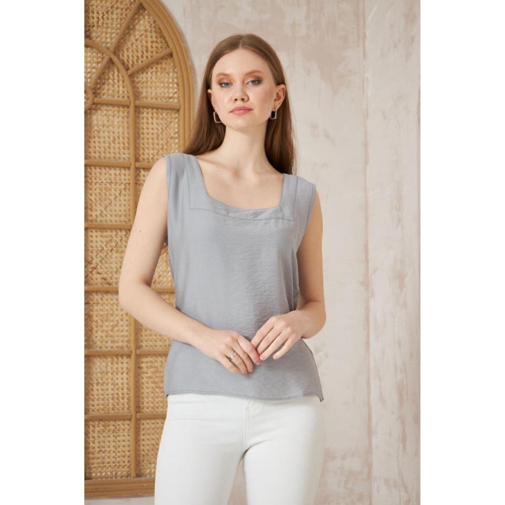 Pasaklı Giyim Pasaklı Giyim Kadın Kalın Askılı Bluz Gri - Premium Kadın Giyim