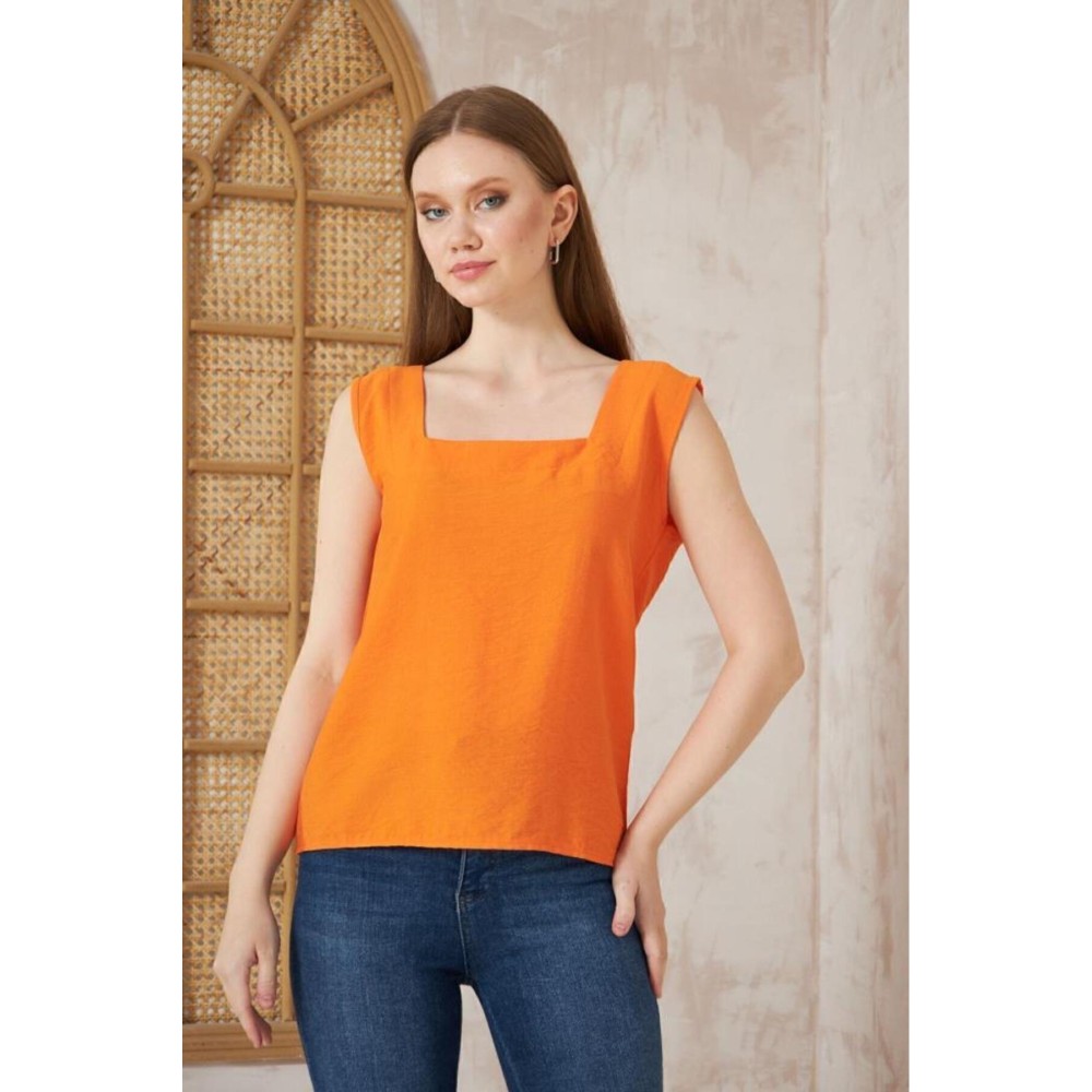 Pasaklı Giyim Pasaklı Giyim Kadın Kalın Askılı Bluz Turuncu - Premium Kadın Giyim