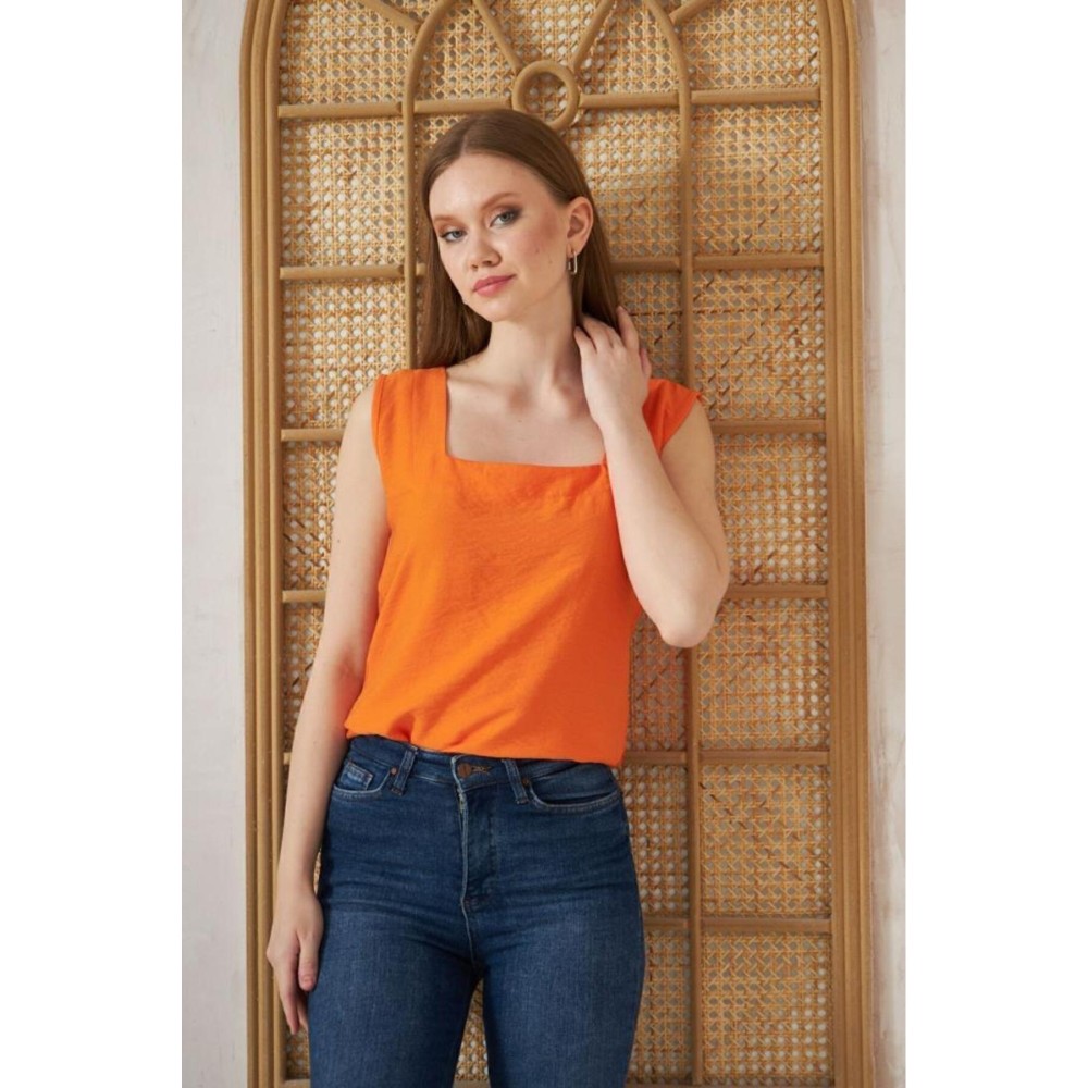 Pasaklı Giyim Pasaklı Giyim Kadın Kalın Askılı Bluz Turuncu - Premium Kadın Giyim