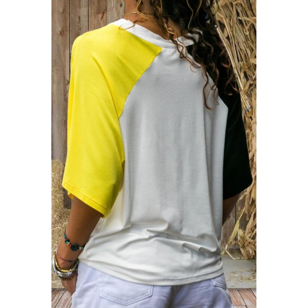 Pasaklı Giyim Pasaklı Giyim Kadın Dekolte T-Shirt Sarı-Beyaz - Premium Kadın Giyim