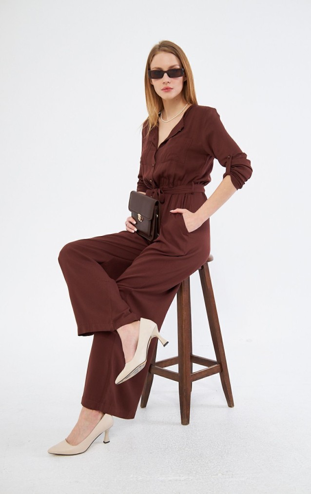 Pasaklı Giyim Kadın Viskon Tulum 3297500 Kahverengi