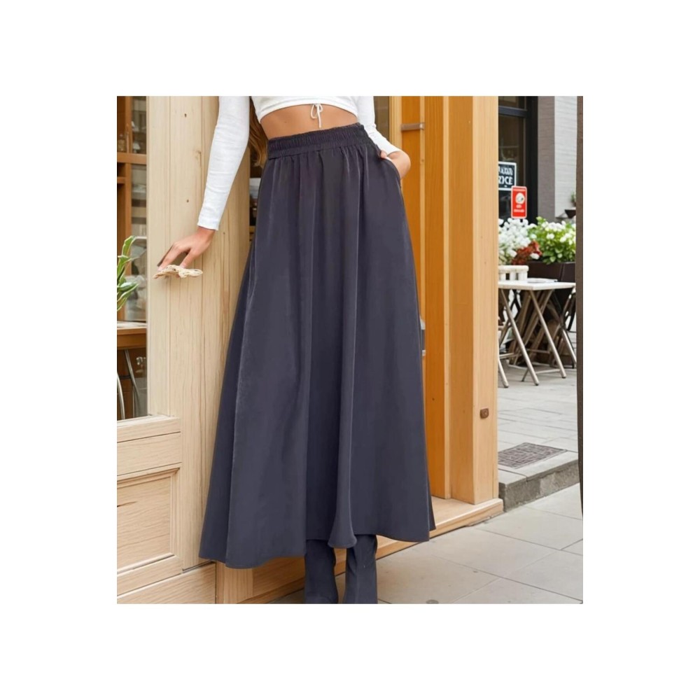 Pasaklı Giyim Pasaklı Giyim Kadın Beli Lastikli A Kesim Salaş Uzun Yüksek Bel Kupra Etek Siyah - Premium Kadın Giyim