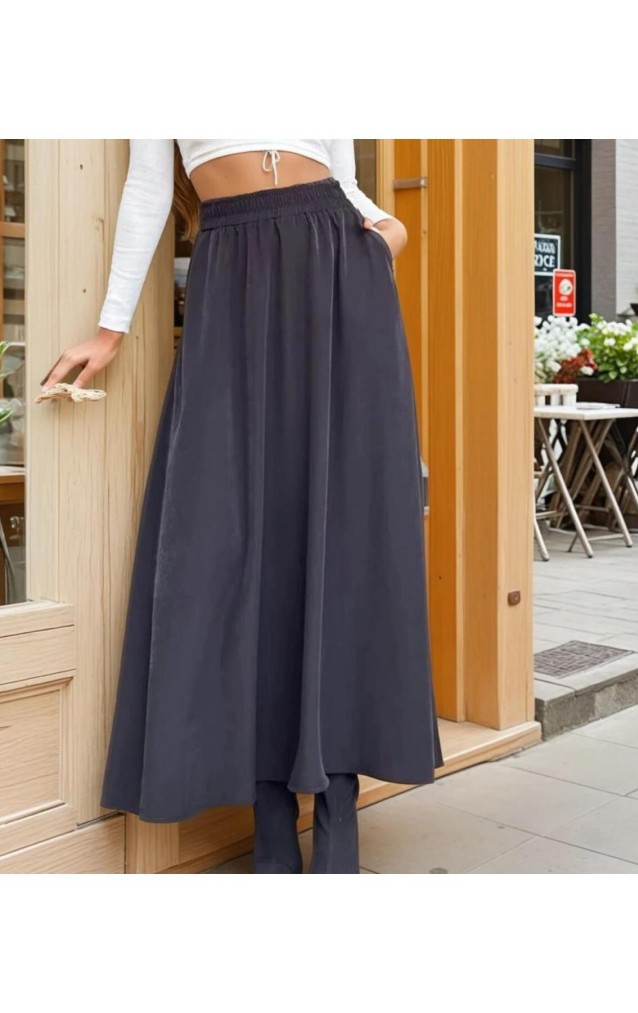 Pasaklı Giyim Kadın Beli Lastikli A Kesim Salaş Uzun Yüksek Bel Kupra Etek 3676308 Siyah