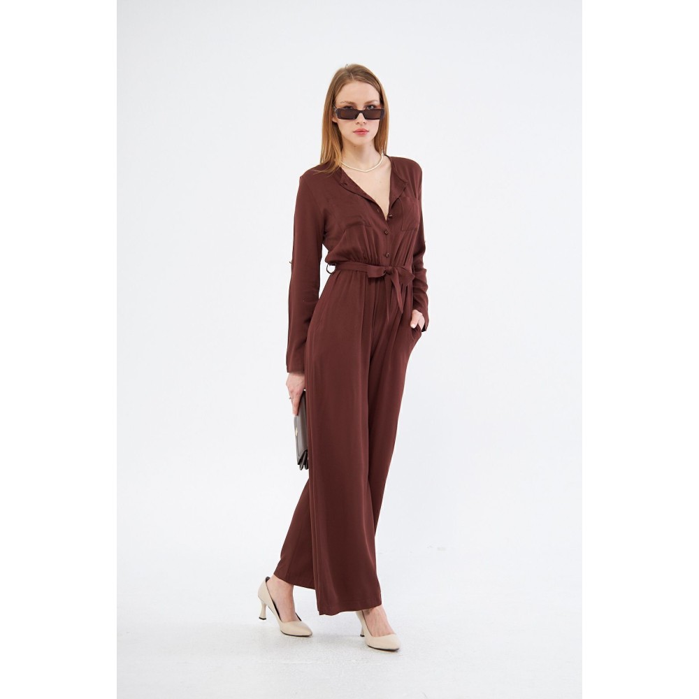 Pasaklı Giyim Pasaklı Giyim Kadın Viskon Tulum Kahverengi - Premium Kadın Giyim