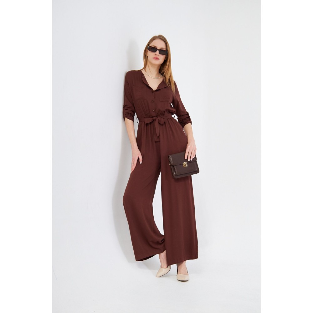 Pasaklı Giyim Pasaklı Giyim Kadın Viskon Tulum Kahverengi - Premium Kadın Giyim