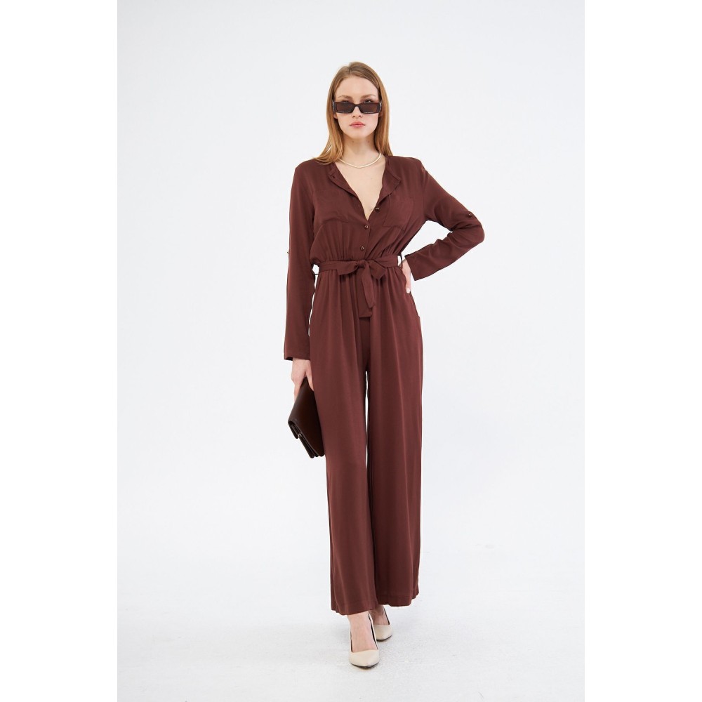 Pasaklı Giyim Pasaklı Giyim Kadın Viskon Tulum Kahverengi - Premium Kadın Giyim