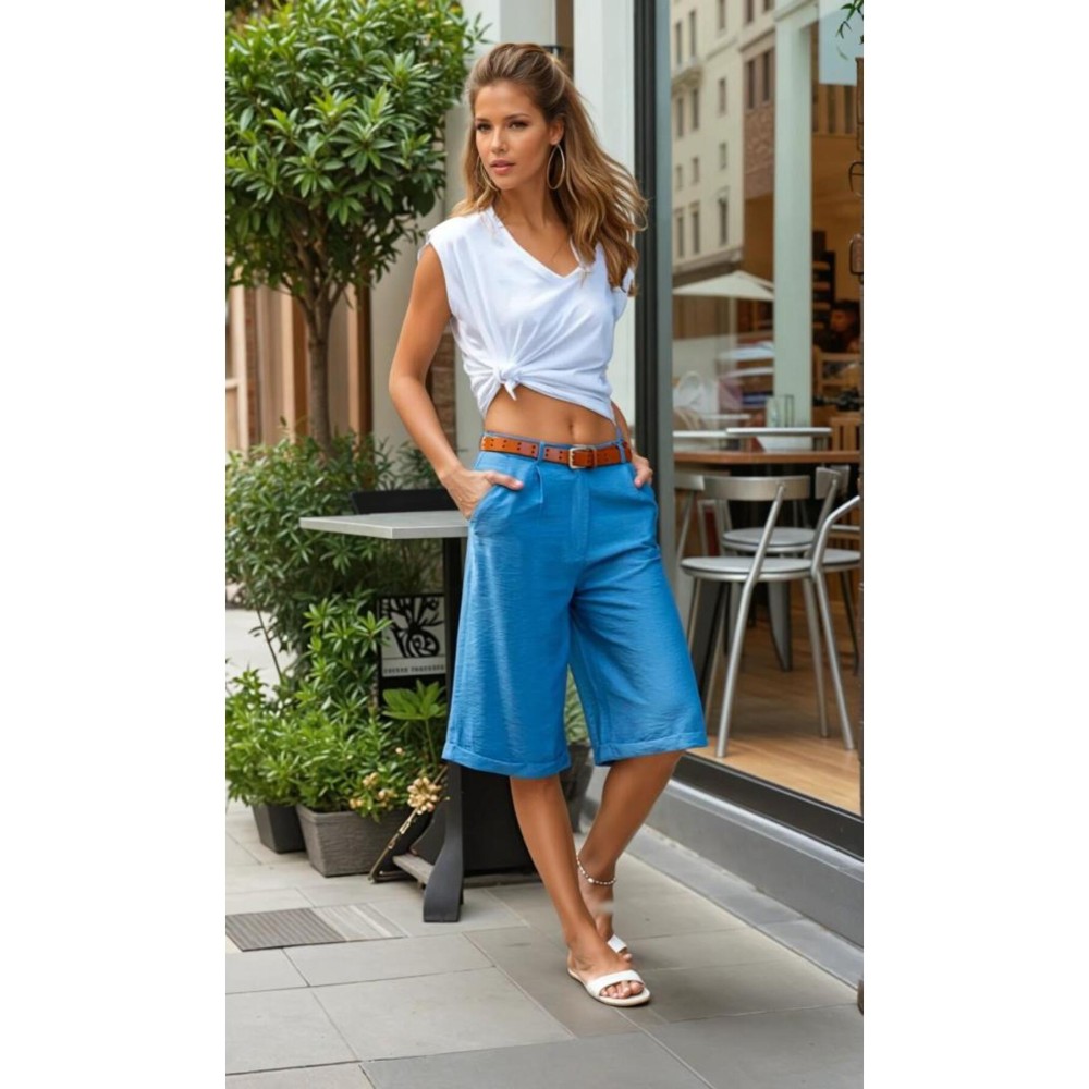 Pasaklı Giyim Pasaklı Giyim Kadın Duble Paça Bermuda Şort İndigo - Premium Kadın Giyim