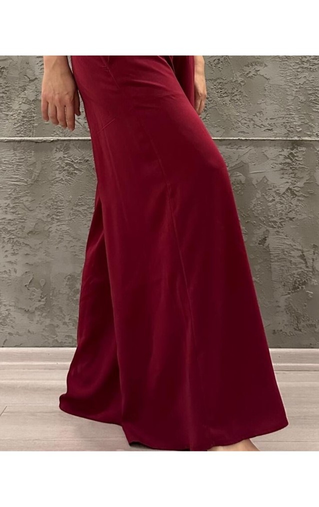 Pasaklı Giyim Beli Lastikli Tensel Kumaş Pantolon 3391341 Bordo
