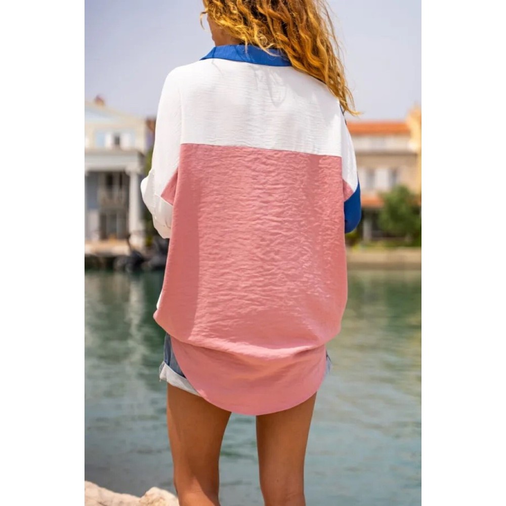 Pasaklı Giyim Pasaklı Giyim Kadın İki Renkli Gömlek İndigo-Pudra - Premium Kadın Giyim