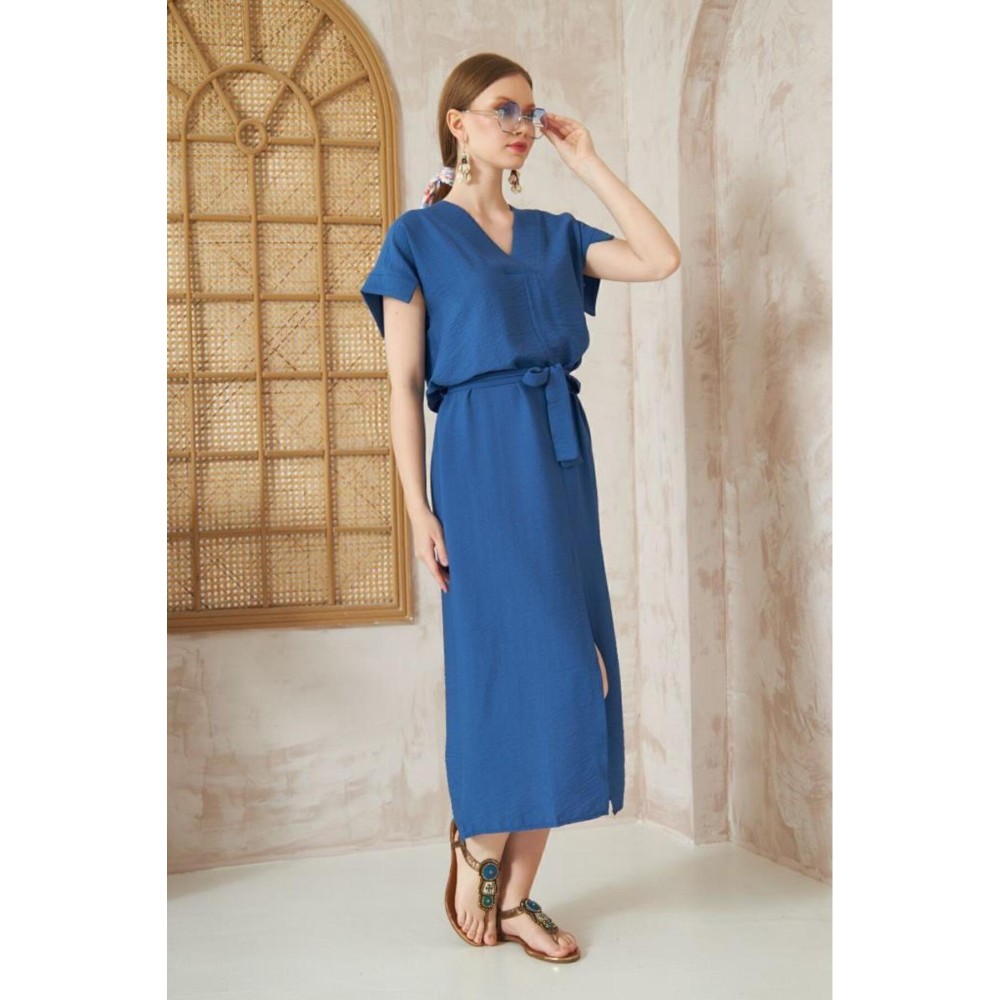 Pasaklı Giyim Pasaklı Giyim Kadın Yırtmaçlı Elbise İndigo - Premium Kadın Giyim