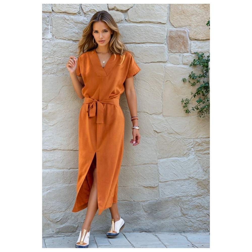 Pasaklı Giyim Pasaklı Giyim Kadın Yırtmaçlı Elbise Kiremit - Premium Kadın Giyim