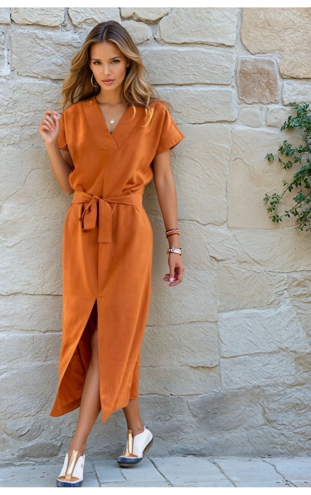 Pasaklı Giyim Kadın Yırtmaçlı Elbise 3221420 Kiremit