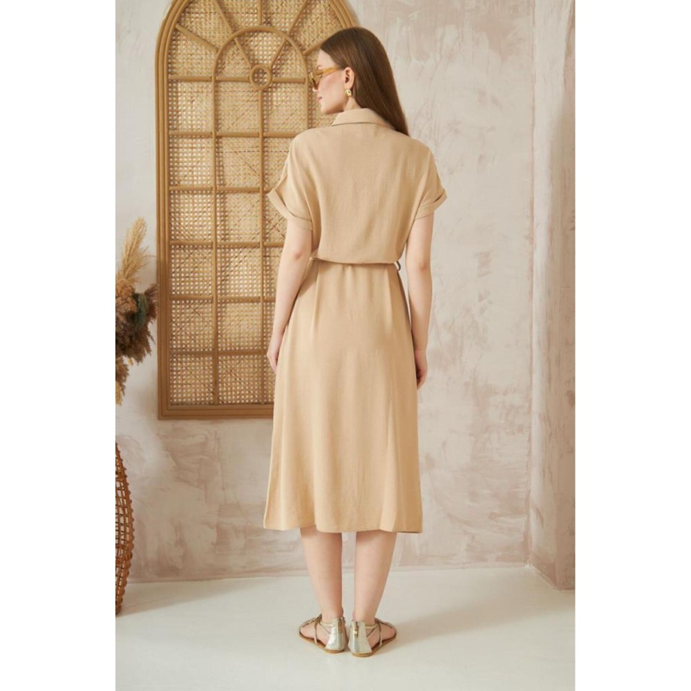 Pasaklı Giyim Pasaklı Giyim Kadın Safari Elbise Bej - Premium Kadın Giyim