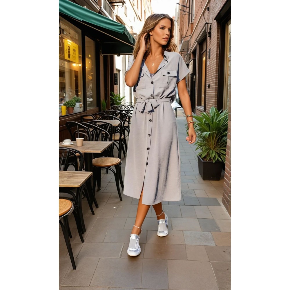 Pasaklı Giyim Pasaklı Giyim Kadın Safari Elbise Gri - Premium Kadın Giyim