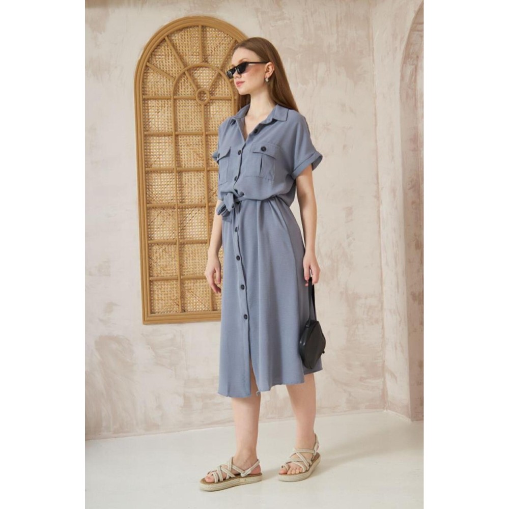 Pasaklı Giyim Pasaklı Giyim Kadın Safari Elbise Gri - Premium Kadın Giyim