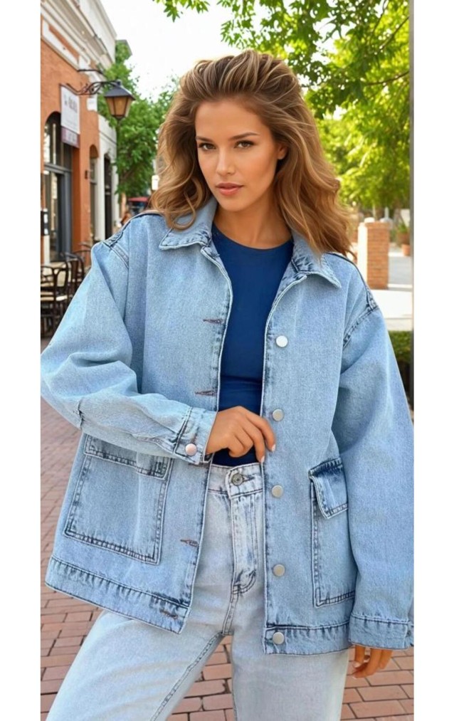 Pasaklı Giyim Oversize Kot Ceket KT001484 Mavi Buz