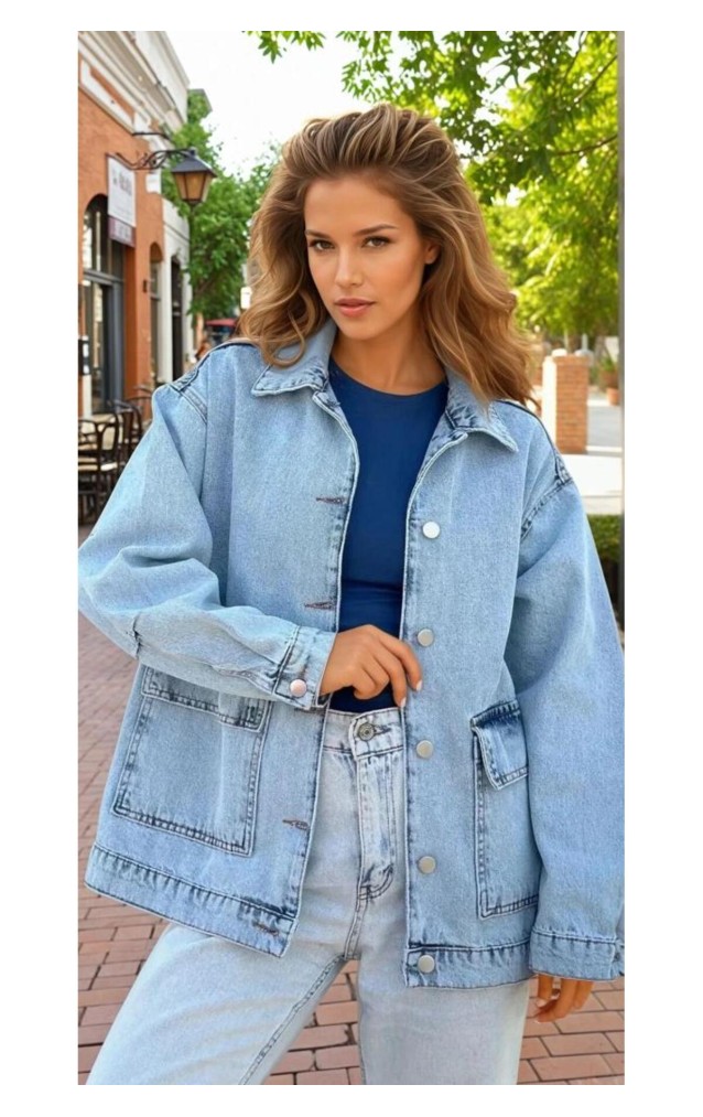 Pasaklı Giyim Oversize Kot Ceket KT001484 Mavi Buz